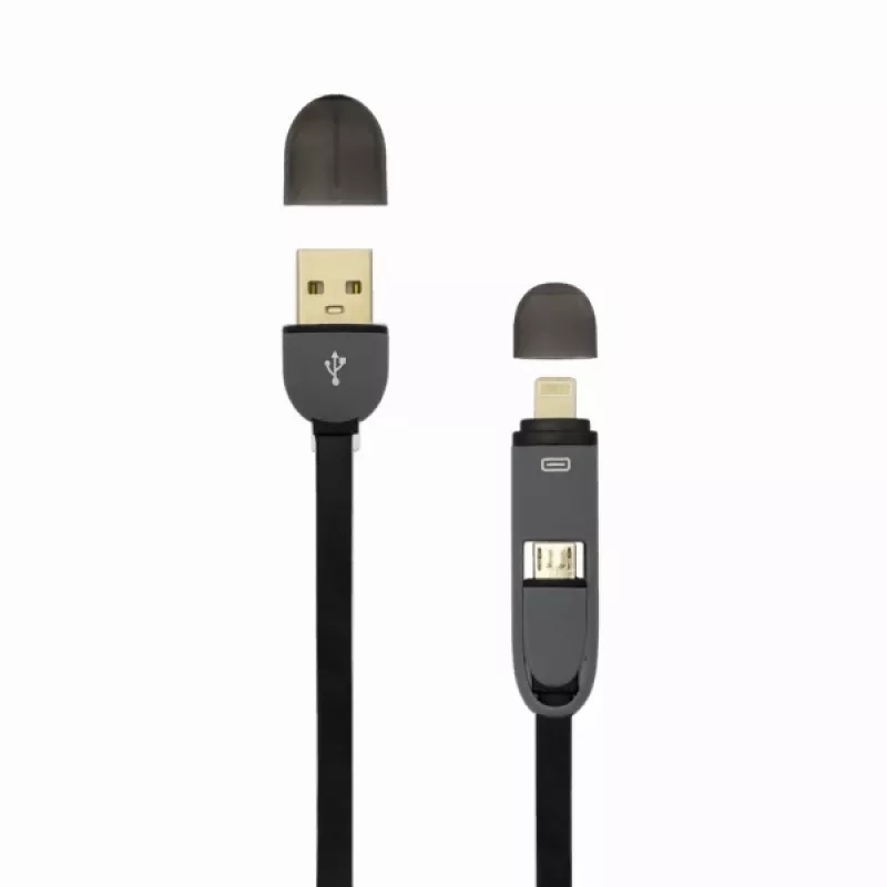 USB A vyriškas į Micro USB + 8 kontaktų iPhone vyriškas laidas SBOX 1m juodas