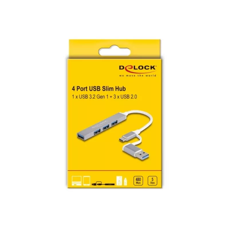 Delock 64214 USB šakotuvas 4x USB-A, sidabrinis