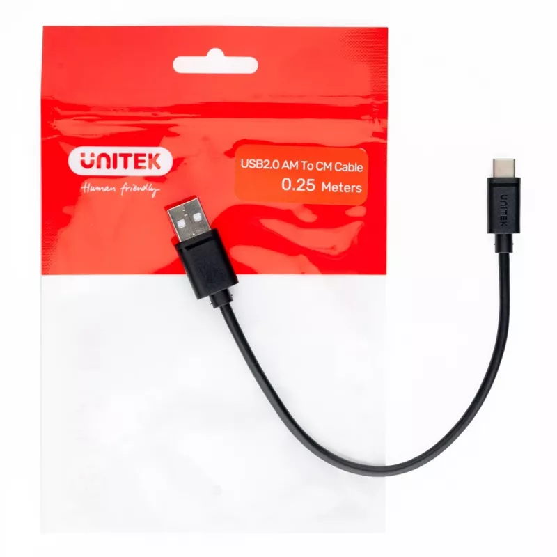 UNITEK USB laidas USB-A — USB-C 25CM, Y-C480BK