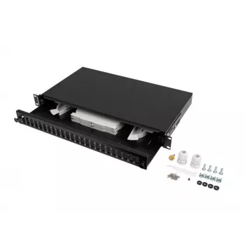 Patch panel 1U Lanberg FOP1-24SD-LQB plieninis juodas montavimui į stelažą