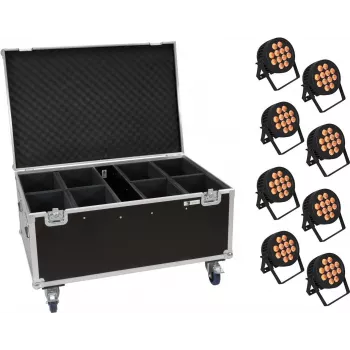 LED PAR šviestuvų rinkinys EUROLITE 20000885 — 8x12W PAR LED, IP apsauga, su ratukiniu transportavimo dėklu