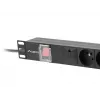 Maitinimo skirstytuvas LANBERG PDU-06E-0200-BK — 6x E tipo lizdai, 16 A, 2 m laidas, 1U stovas, 220–250 V