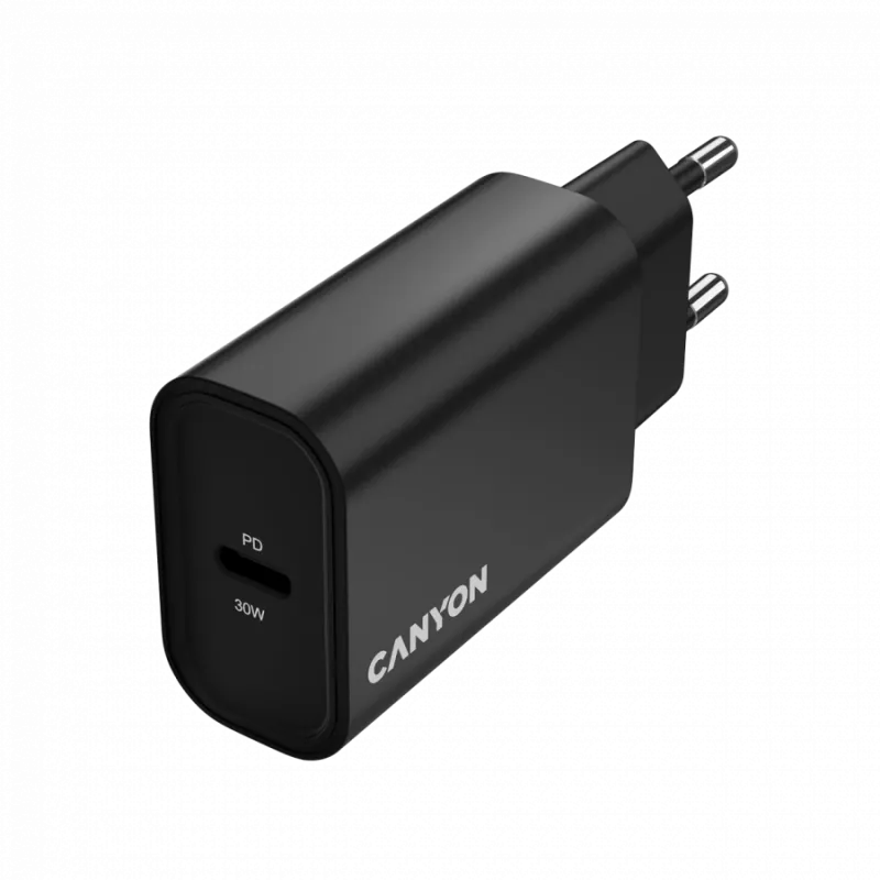 Sieninis įkroviklis CANYON OnCharge 30CL 30W PD 1xUSB-C EU kištukas Juodas