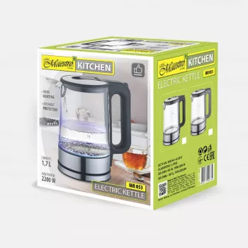 Elektrinis virdulys Maestro MR-053 1,7 L 2200 W stiklinis korpusas juodas su vandens lygio indikatoriumi