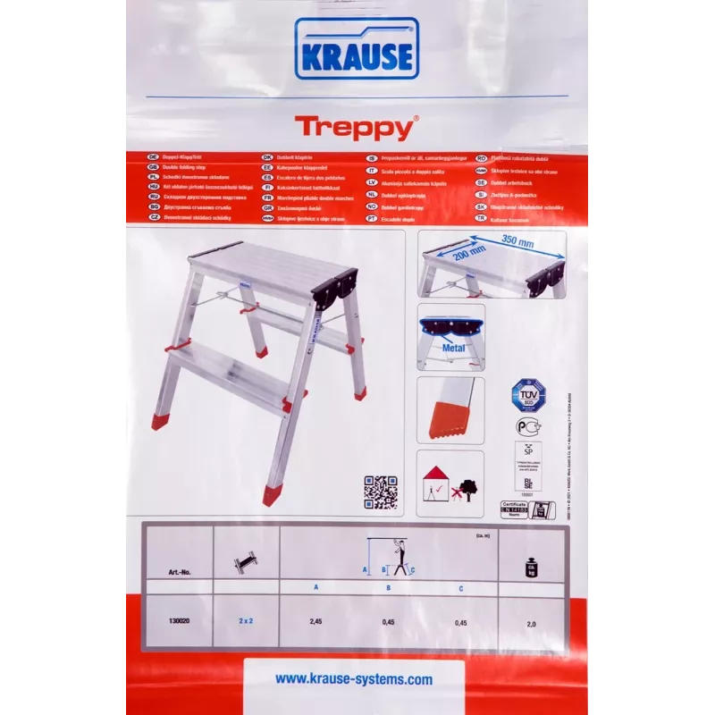 Sulankstomi laipteliai Krause Treppy Silver 130020 – aliuminiai, 2 pakopos, 150 kg apkrova