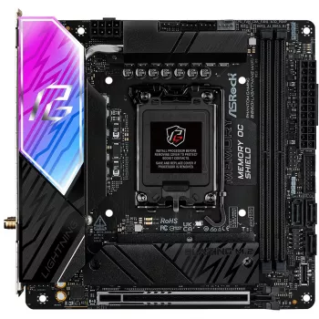 Pagrindinė plokštė ASROCK B860I Lightning WiFi – Intel B860, LGA 1851, Mini-ITX, DDR5, 2x DIMM, 4x M.2, 2.5Gb LAN, Wi‑Fi 6E, Bluetooth 5.3