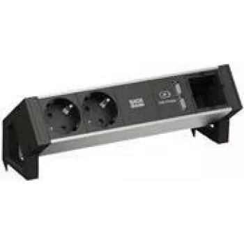 Bachmann DESK2 ALU BLACK maitinimo priedas – 2x Schutzkontakt kištukiniai lizdai, 1x USB įkroviklis
