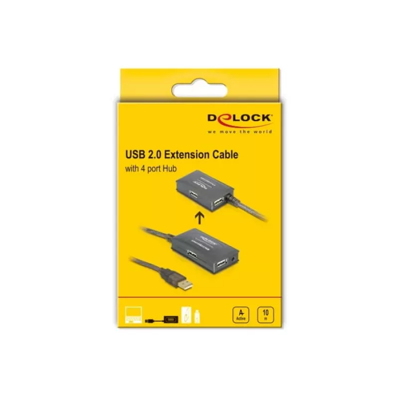 DeLock USB 2.0 prailginimo kabelis su 4 prievadų šakotuvu, 10 m, aktyvus (82748)