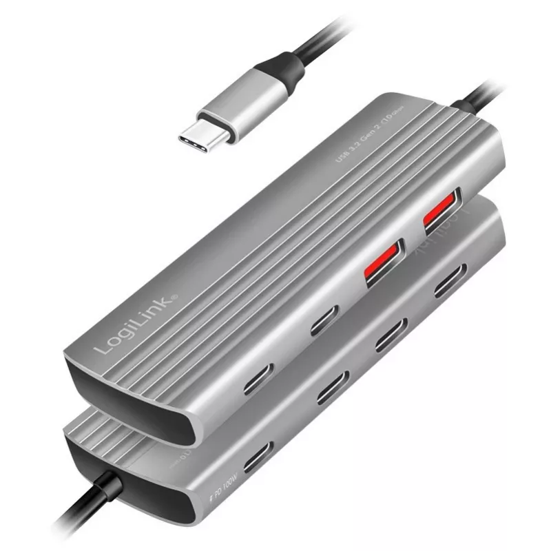LogiLink USB 3.2 Gen2 7+1 prievadų USB-C / USB-A stotelė su 100W PD, aliuminis
