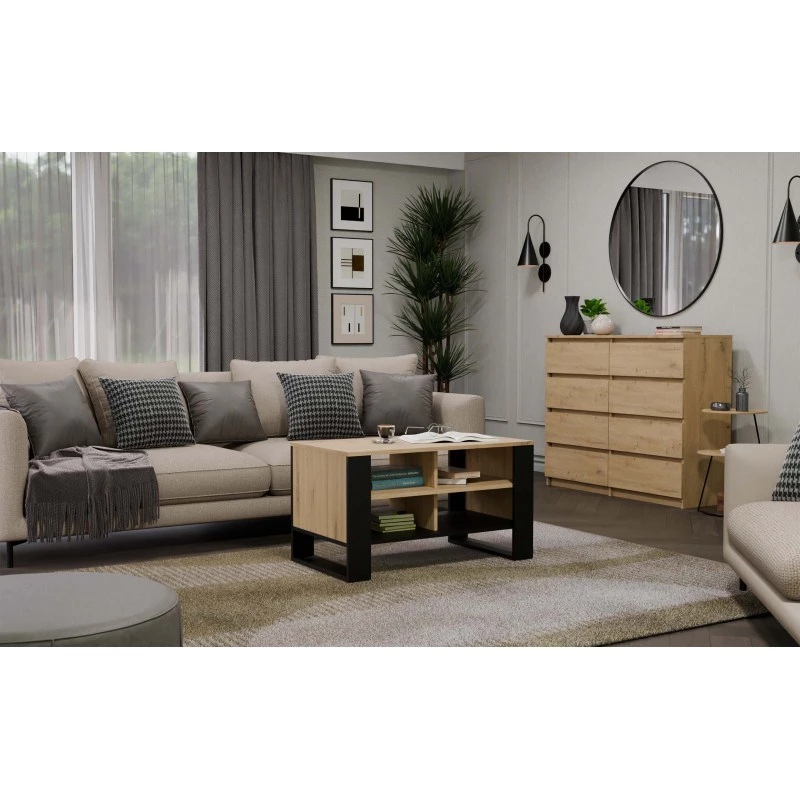 Stalelis kavos Topeshop STOLIK KAWOWY ŁAWA MODERN 4P Dąb Artisan Juodas