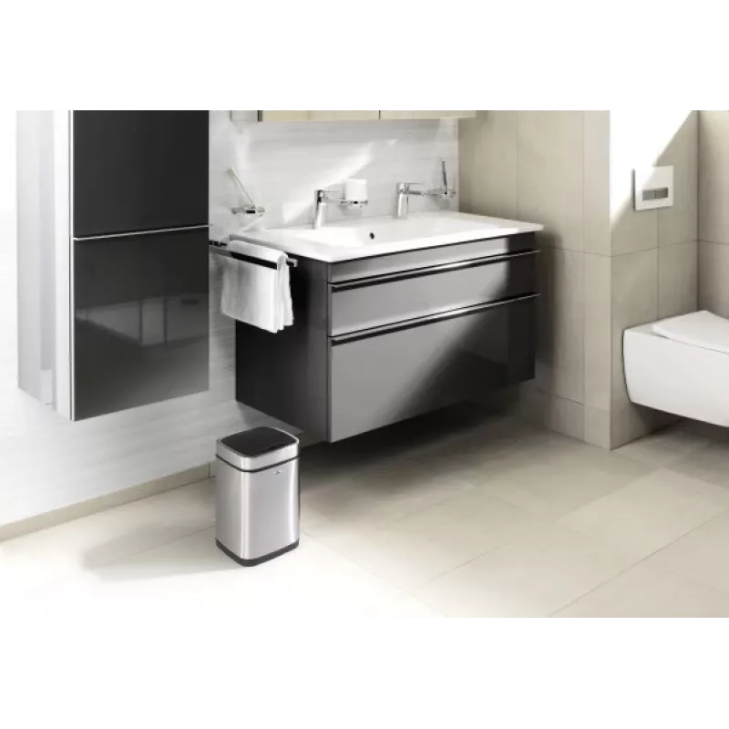 Šiukšliadėžė Durable NO TOUCH 6L stačiakampė nerūdijančio plieno sidabrinė juoda