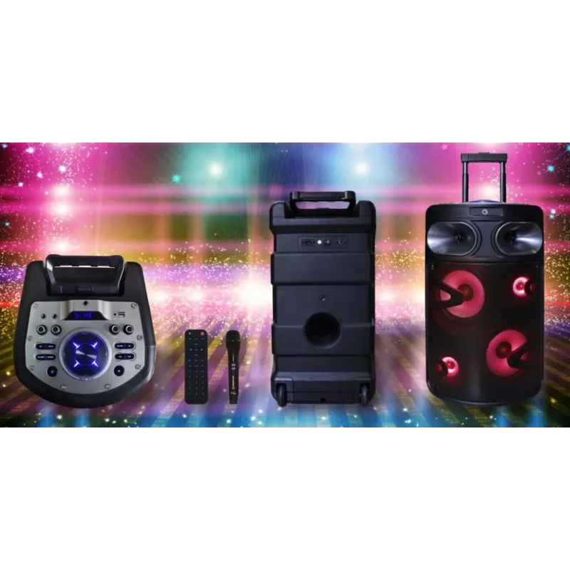 Nešiojamas Bluetooth karaoke garsiakalbis MANTA SPK0803B140 140W, su baterija, MIC/USB/microSD, FM, ekvalaizeriu, ratukais