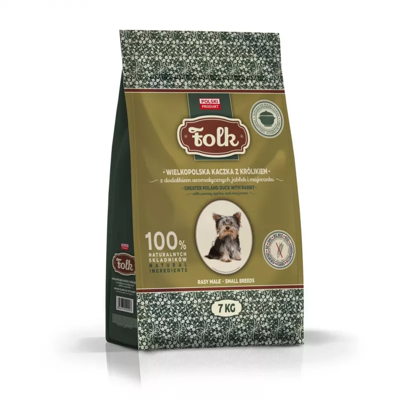 FOLK Small breeds Tradicinis Didžiosios Lenkijos antis su triušiu, obuoliais ir mairūnu - sausas šunų maistas - 7kg
