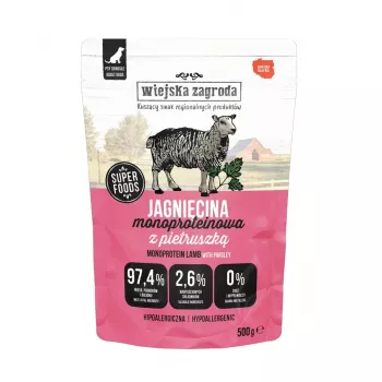 WIEJSKA ZAGRODA Monoprotein Ėriena – šlapi šunų ėdalai – 500g