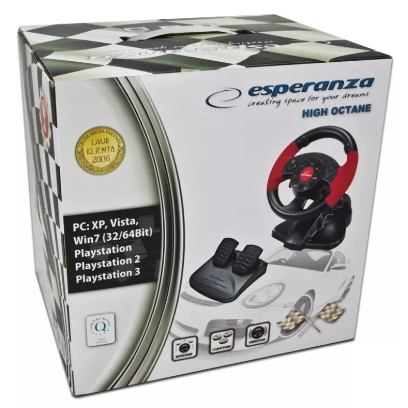 Vairas ESPERANZA EG103 žaidimų valdiklis – PC/PS2/PS3, 13 mygtukų, vibracija, akselerometras, juodas/raudonas
