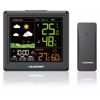 Oro stotelė BLAUPUNKT WS25BK – vidaus ir lauko temperatūros bei drėgmės matuoklis, juoda, 1 jutiklis, LCD ekranas