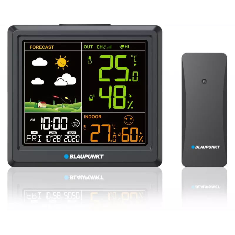 Oro stotelė BLAUPUNKT WS25BK – vidaus ir lauko temperatūros bei drėgmės matuoklis, juoda, 1 jutiklis, LCD ekranas