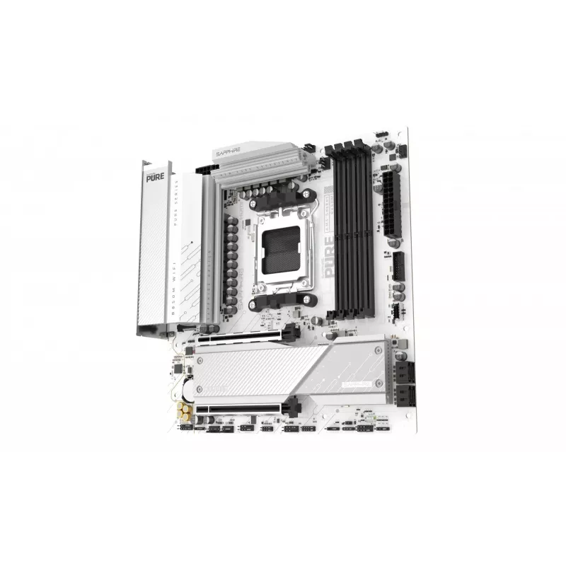 Pagrindinė plokštė Sapphire PURE B850M WIFI Micro ATX — AMD B850, Socket AM5, DDR5 iki 8000 MHz, 4 DIMM, Wi‑Fi 6, 2.5Gb LAN, 2× M.2, PCIe 5.0 x16