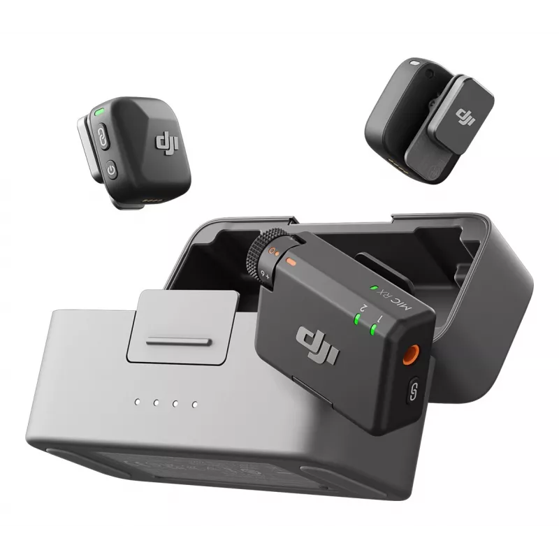 Belaidis mikrofonų rinkinys DJI Mic Mini (2 TX + 1 RX + Įkrovimo dėklas) - Tamsiai pilkas