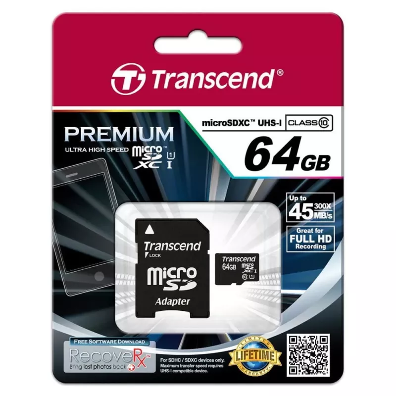 „Transcend“ 64GB MicroSDXC UHS-I atminties kortelė TS64GUSDU1