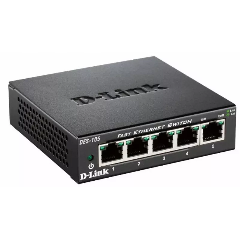 D-Link DES-105 nevaldomas L2 jungiklis, 5 prievadai, metalinis korpusas