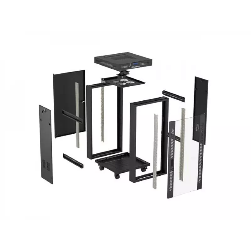 Laisvai pastatomas serverio spintos korpusas LANBERG FF01-6624-12BL 24U 19 colių 600×600 mm, IP20, 1200 kg, juodos spalvos