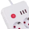 Maitinimo šynas MACLEAN MCE387 W — 2 kištukiniai lizdai, 3×USB A, 110–240V, 2500W, 1,5 m laidas, baltas