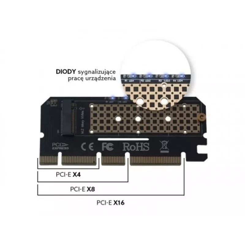 Išplėtimo kortelė M.2 NVMe M-Key PCI-E adapteris Savio AK-41