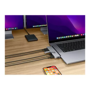 HyperDrive DUO PRO 7-in-2 USB-C centras, skirtas MacBook Air/Pro 2016-2020, su HDMI ir Ethernet LAN (RJ-45)