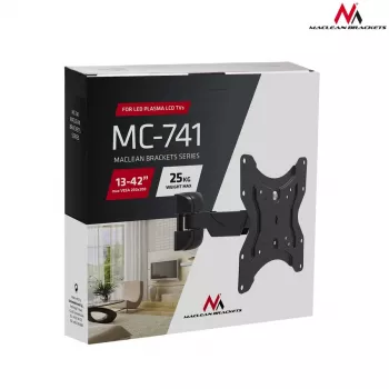Sieninis TV laikiklis MACLEAN MC-741, 33–106,7 cm (13–42 col.), VESA 75x75–200x200, maks. 25 kg, juodas