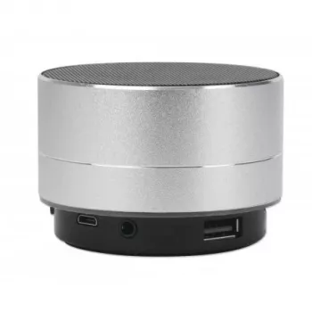 Manhattan Metallic Bluetooth garsiakalbis, atsparus vandeniui, diapazonas 10 m, microSD kortelių skaitytuvas, Aux 3,5 mm jungtis, USB-A įkrovimo laidas (5V), sidabrinis, trejų metų garantija