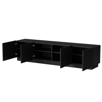 TV spintelė cama meble LIVERTI 2000x420x480 mm, juoda medžio drožlių plokštės viršus, juodas rėmas