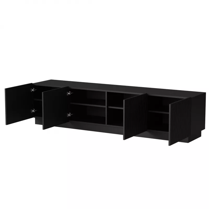 TV spintelė cama meble LIVERTI 2000x420x480 mm, juoda medžio drožlių plokštės viršus, juodas rėmas