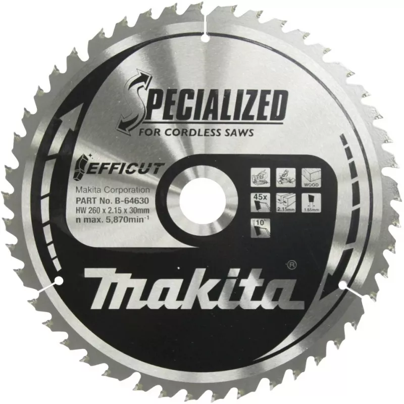 Makita Specialized EFFICUT pjūklo diskas medžiui ir metalui 260 mm 45 dantys, skirtas Makita LS1018L, LS1018LN (B-64630)