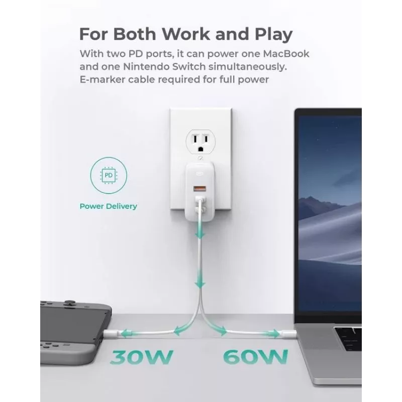 AUKEY PA-B6S Balta Omnia Mix GaN itin greitas sieninis įkroviklis