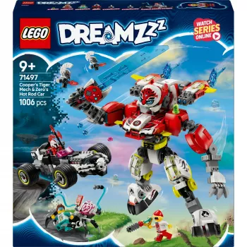 LEGO DREAMZZZ 71497 Cooperio Tigro Mechas ir Zero Hot Rod Automobilis