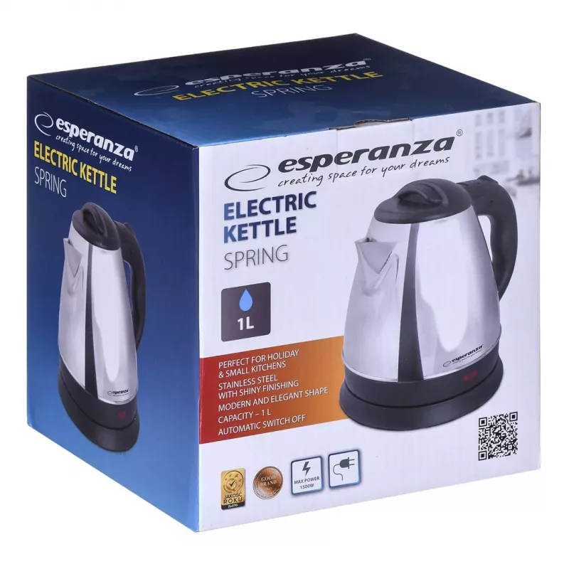 Elektrinis virdulys ESPERANZA 1,0 L nerūdijantis plienas ir plastikas, 1350 W, be laido, automatinis išsijungimas