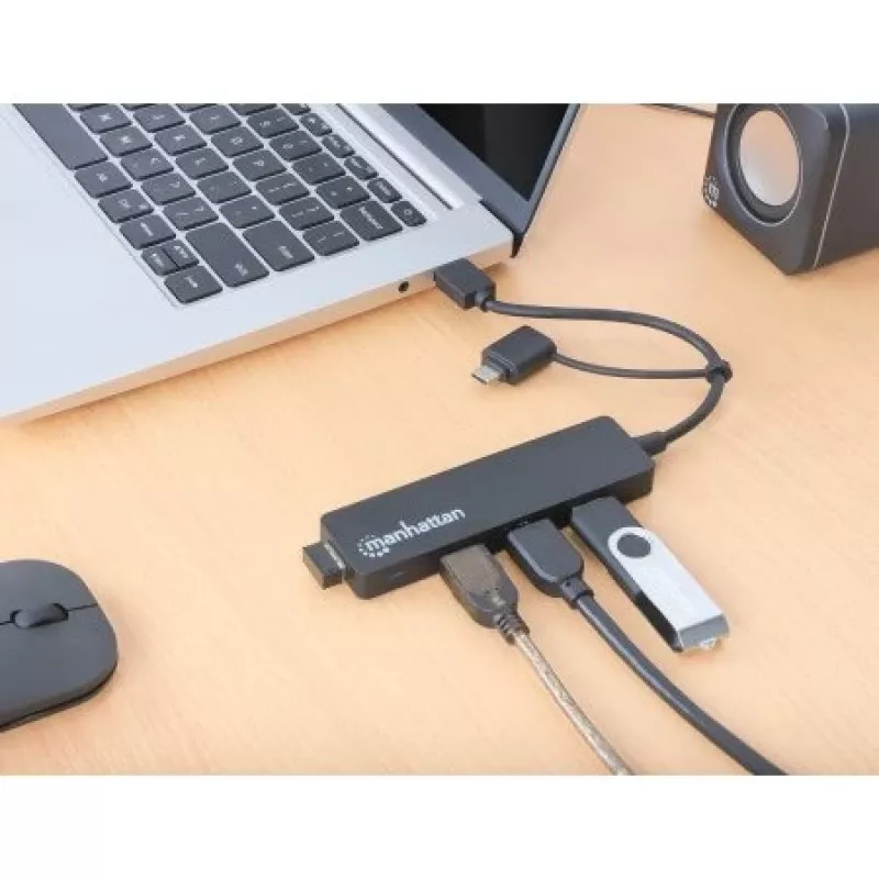 Manhattan USB-C & USB-A jungties stotelė / USB šakotuvas, 4x USB-A, 5 Gbps (USB 3.2 Gen1), maitinamas per USB