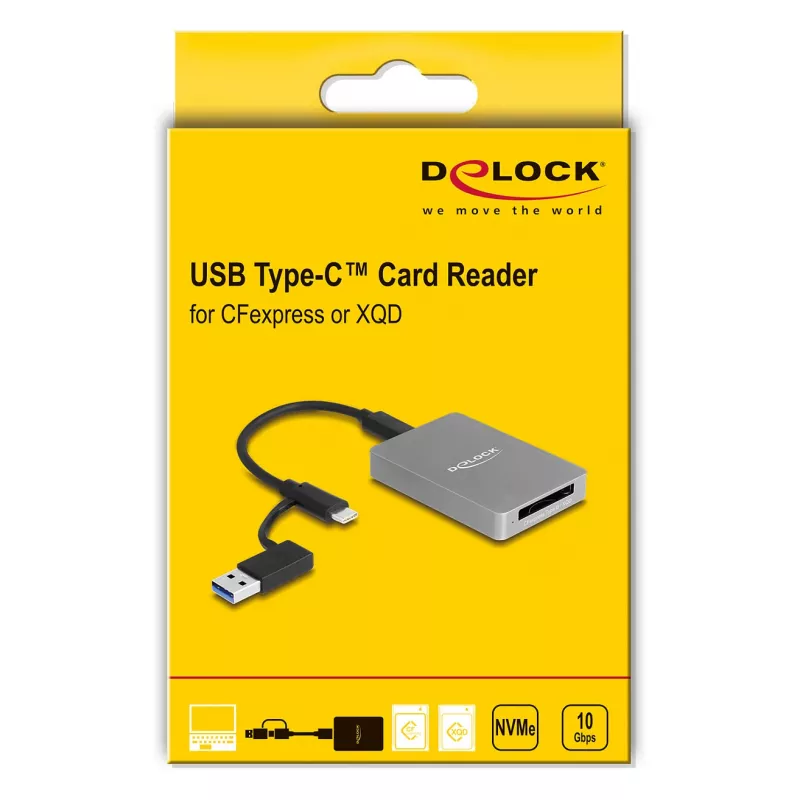 DeLOCK USB Type-C kortelių skaitytuvas CFexpress XQD aliuminis pilkas 10000 Mbit/s