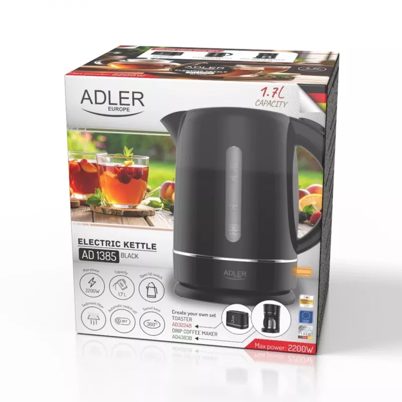 Adler 1385B juodas baltas elektrinis virdulys