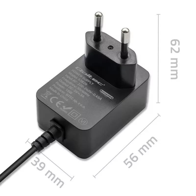QOLTEC PD greitasis įkroviklis Raspberry Pi 4, USB-C, 15W