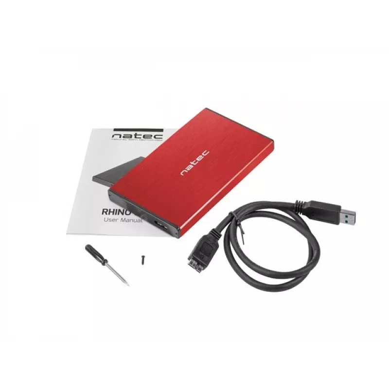 NATEC išorinis HDD dėklas RHINO GO (USB 3.0, 2.5 colio, raudonas)