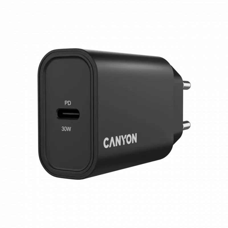 Sieninis įkroviklis CANYON OnCharge 30CL 30W PD 1xUSB-C EU kištukas Juodas