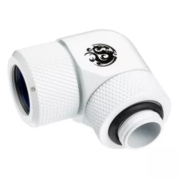 BitsPower BP-DWE90RMLA14 — žalvarinė 90° sukamoji jungtis, skersmuo 1,4 cm, balta
