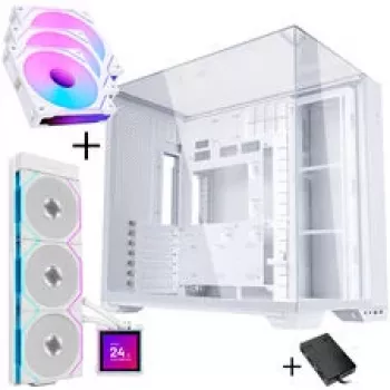 Lian Li O11 Vision Compact - Baltas + 3x UNI FAN SL-INF 120 ARGB Reverse Blade 120mm ventiliatorius + HydroShift II LCD-S 360TL AiO skysčio aušinimas, 360mm