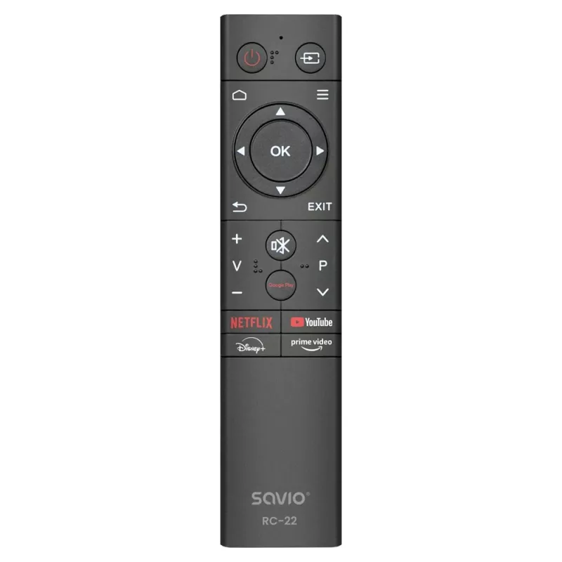 SAVIO TV nuotolinio valdymo pultas RC-22 – IR belaidis universalus, 20 mygtukų, 10 m atstumas, USB‑C, juodas