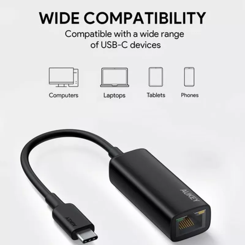 Ethernet adapterius Aukey CB-A30 USB-C į Gigabit RJ45 10/100/1000 Mbps, USB 3.0, aliuminis, LED indikatoriai