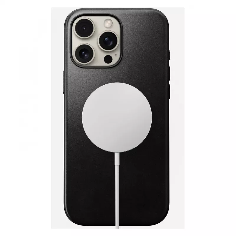 Telefono dėklas Nomad Modern Leather Case, skirtas iPhone 16 Pro Max, 6,9 colio (17,5 cm), juodos spalvos, oda+PC+TPU