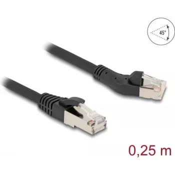 Tinklo laidas DeLOCK RJ45 Cat.8.1 45° kairėn lenktas 0,25 m juodas
