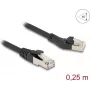 Tinklo laidas DeLOCK RJ45 Cat.8.1 45° kairėn lenktas 0,25 m juodas